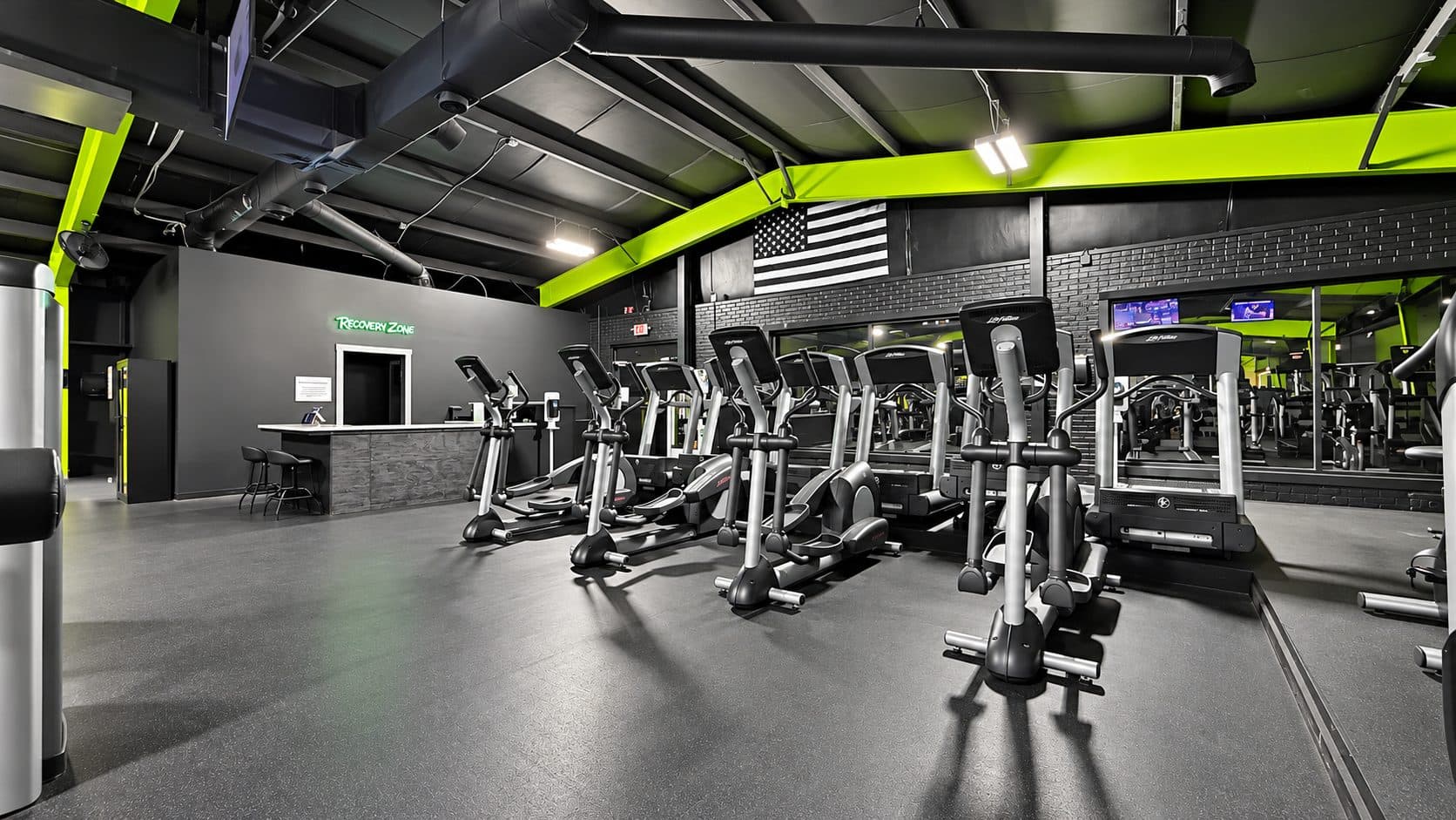 Wide view across the cardio floor at TNU Fitness