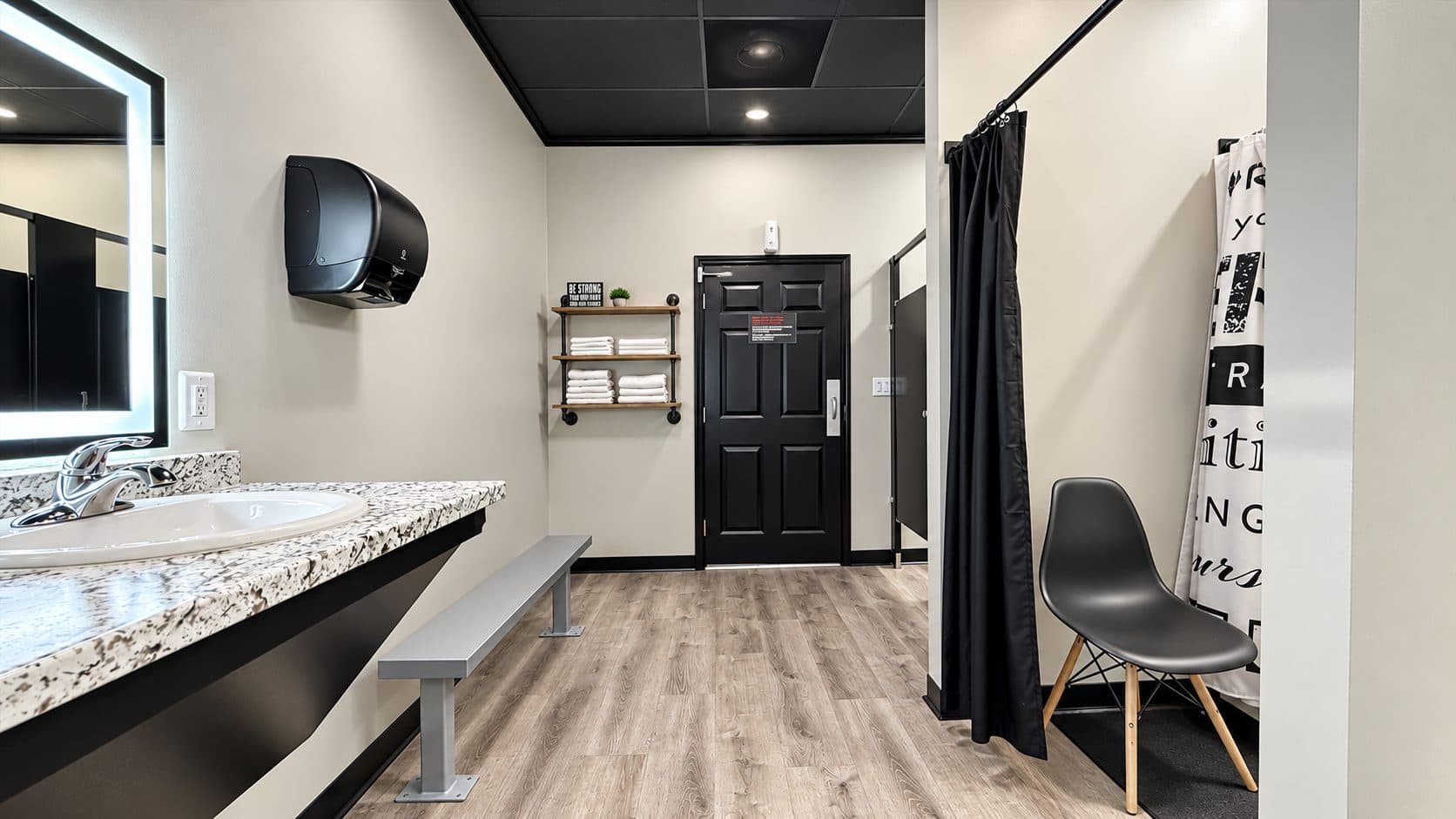 Changing room vanity and mirror at TNU Fitness
